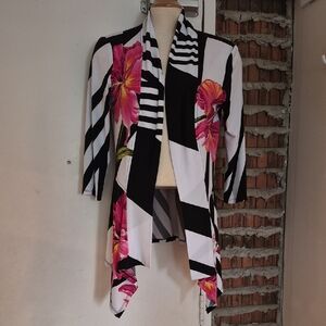 Frank Lyman Design Floral Striped Asymmetrical Cardigan Size 10